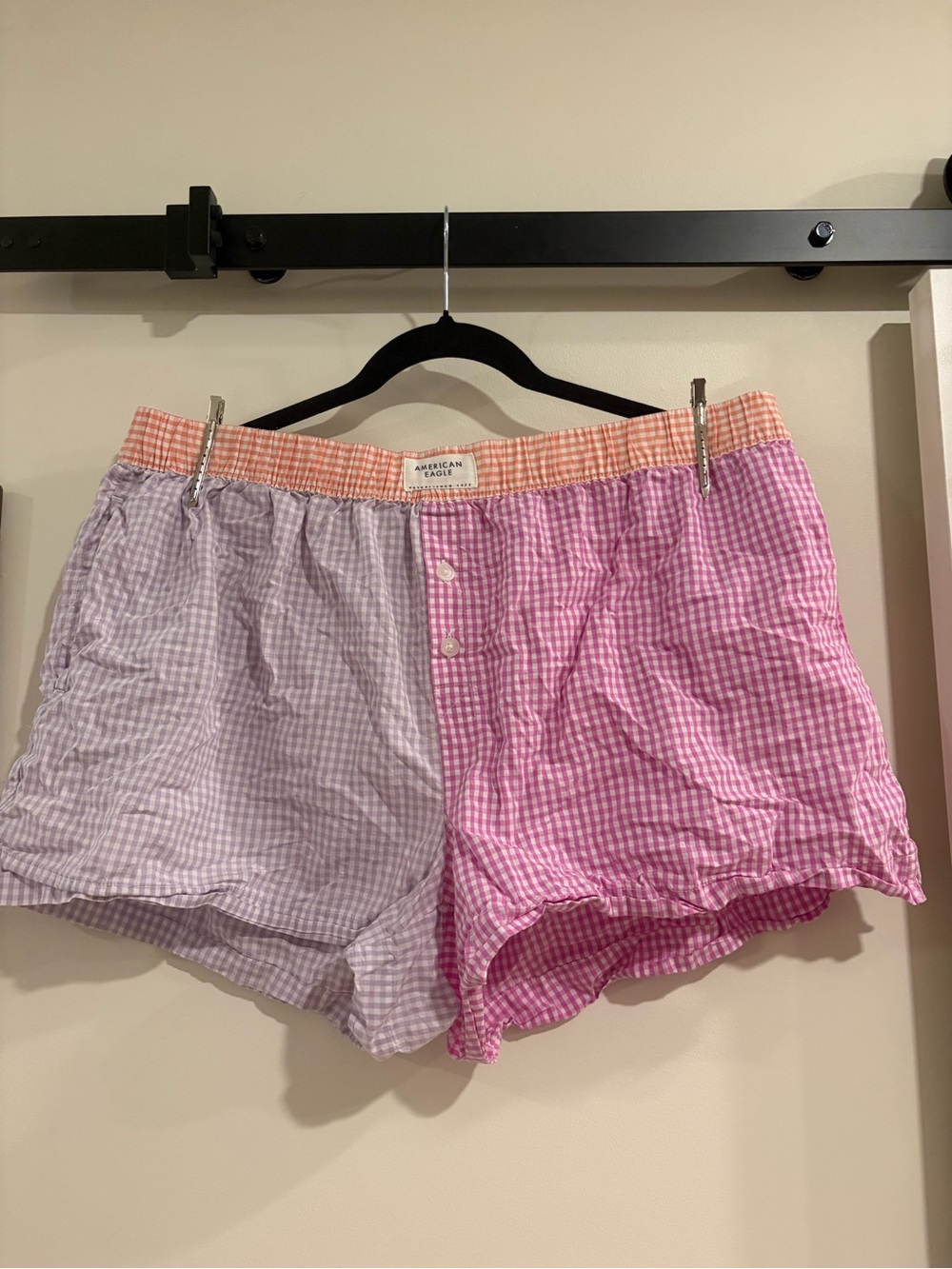 American Eagle Outfitters Two-Tone Gingham Shorts in Pink and Lavender